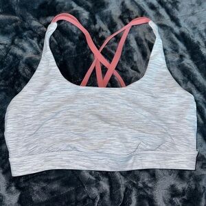 lululemon athletica Light Gray Striped Sports Bra with Pink Crisscross Straps